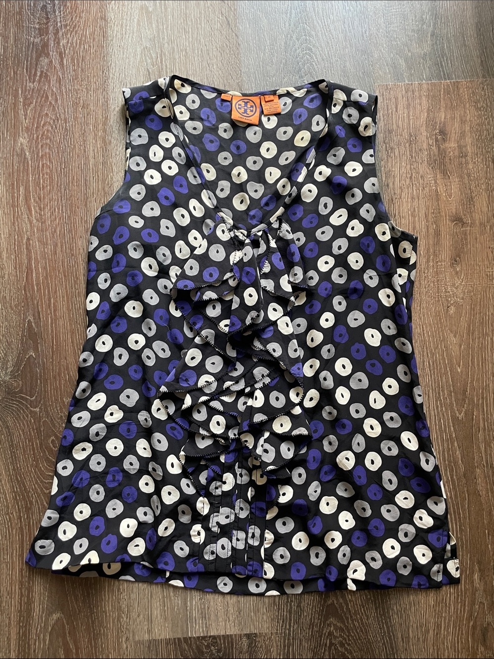 Tory Burch Geometric polka dot pattern Ruffle Camisole Silk Size 10